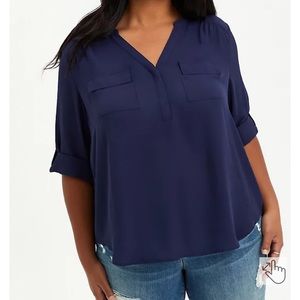 Harper Georgette Pullover Blouse - Navy